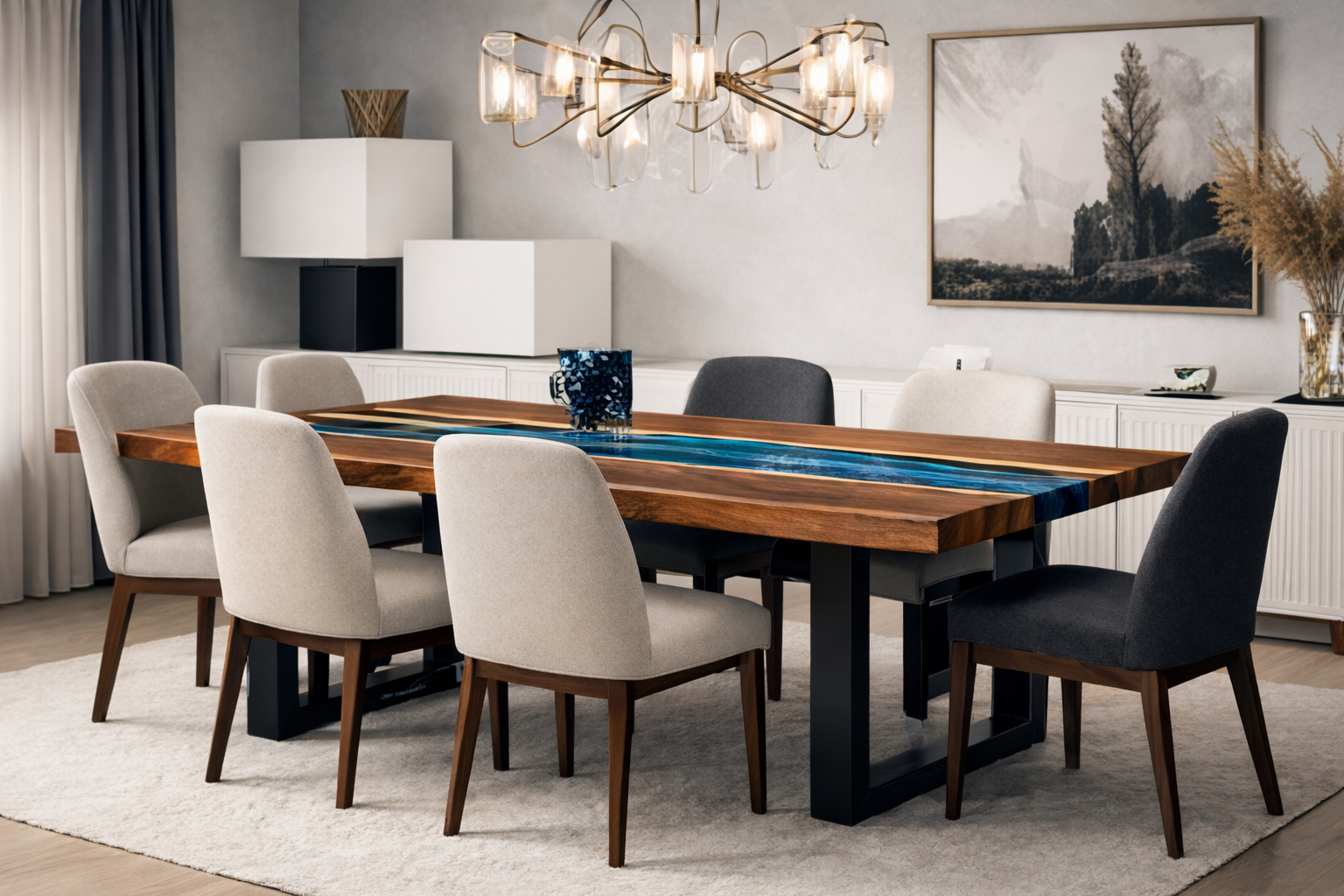 Lifestyle placement Azure River Epoxy Resin Dining Table - Image 1